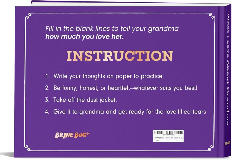 BRAVEBUG What I Love about Grandma Book - Grandma Gifts from Grandkids - Grandma Birthday Gifts, Birthday Gifts for Grandma - Grandmother Gifts, Christmas Gifts for Grandma Fill-in-the-Blank Journal Gifts - Image 3